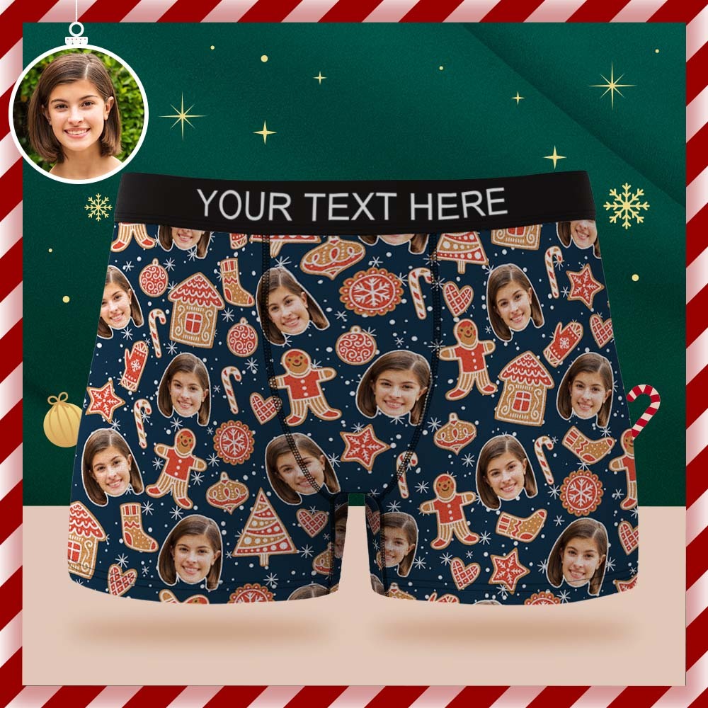 Custom Face Boxer Briefs Personalized Christmas Gingerbread Underwear Christmas Gift for Him - MyFaceBoxer