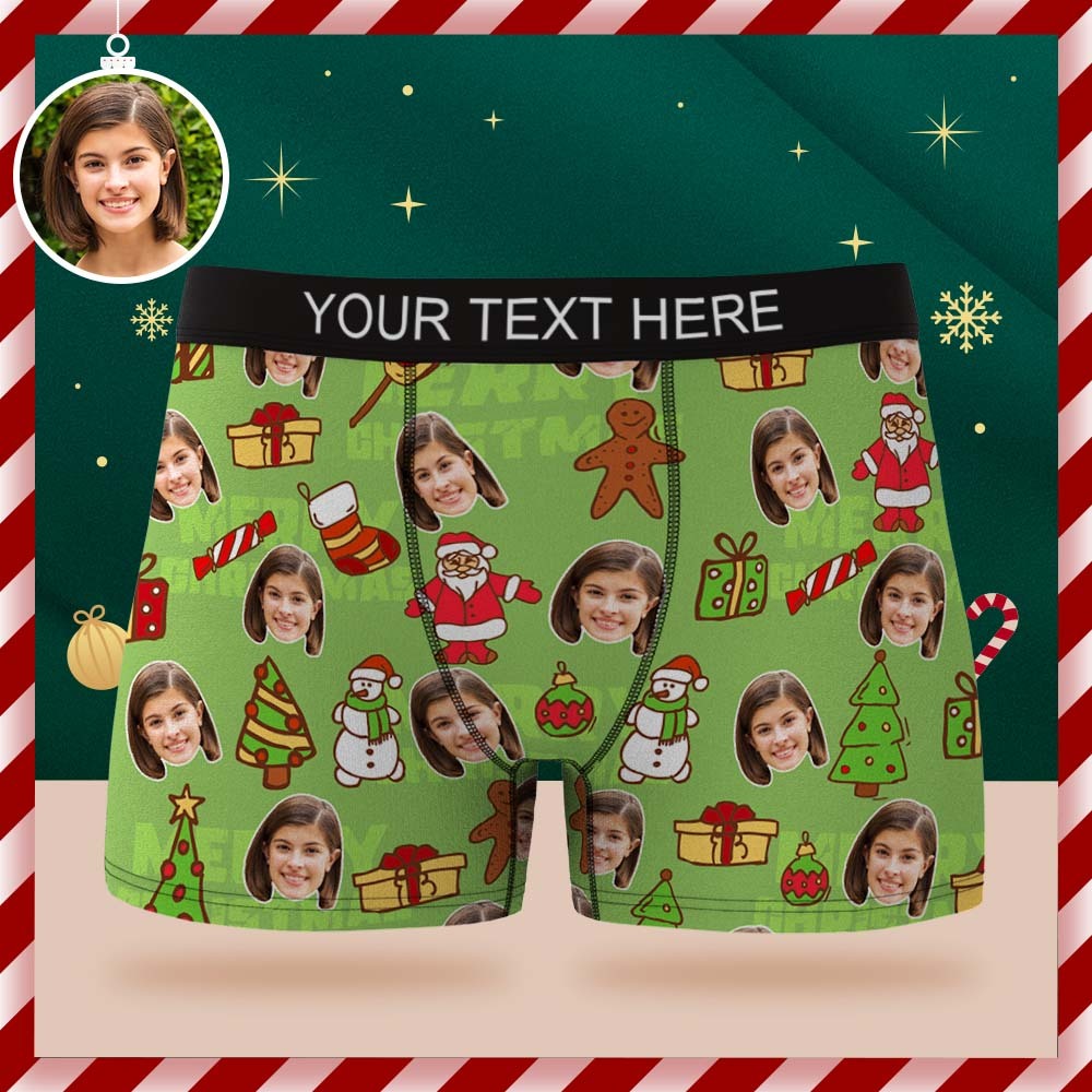 Custom Face Boxer Briefs Personalized Green Underwear Christmas Gift for Him - MyFaceBoxer