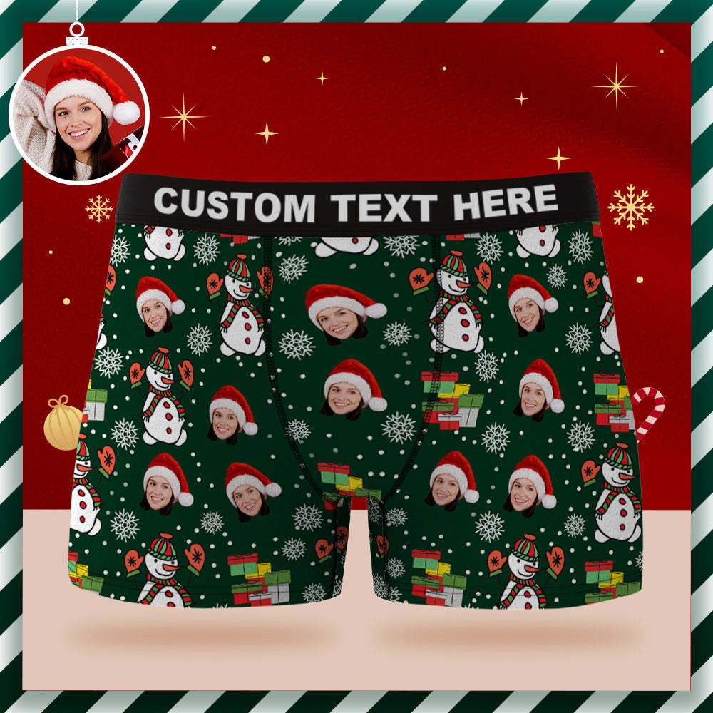 Custom Face Boxer Briefs Personalized Green Underwear Snowman Merry Christmas Gifts for Him - MyFaceBoxer