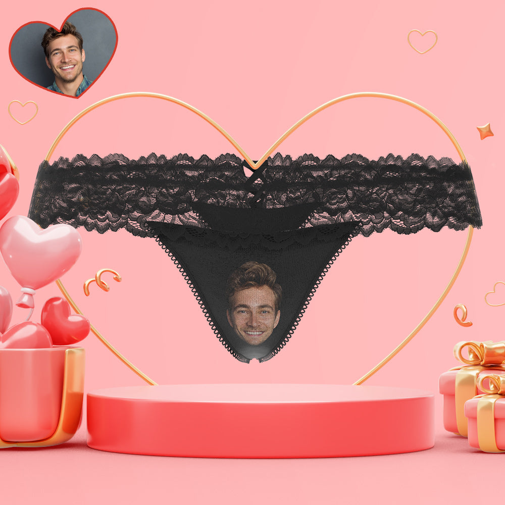Custom Boyfriend Face Women's Lace Thong Naughty Gift for Her - MyFaceBoxer