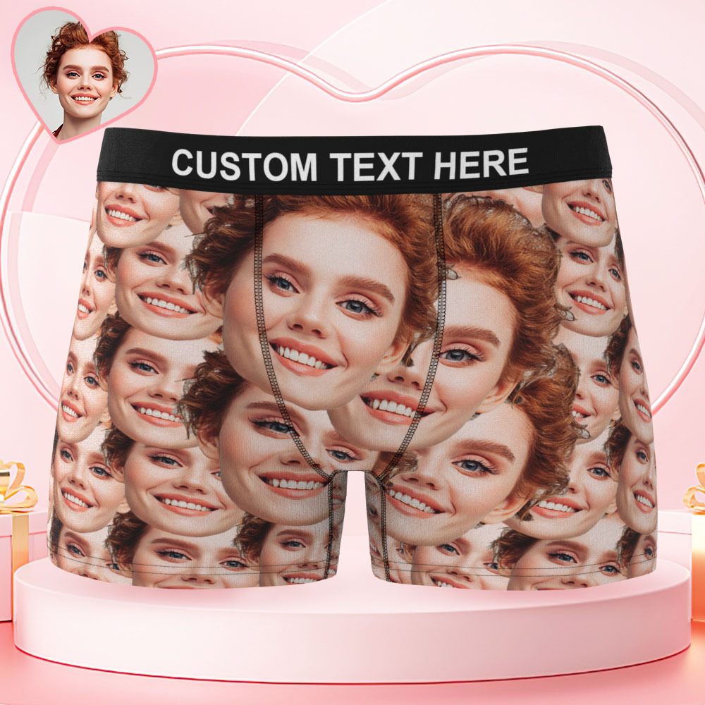 Valentine's Gifts Custom Facemash Men's Underwear Personalized Boxer Briefs Funny Gifts for Husband Waistband Text Boxers