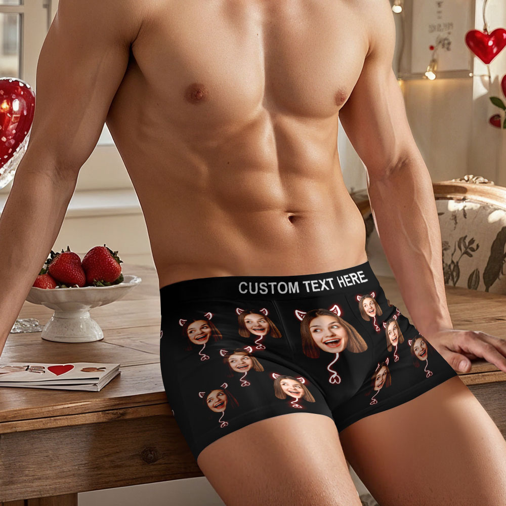 Valentine's Day Gifts Custom Face Men's Underwear Personalized Boxer Briefs Gifts for Him Waistband Text Boxers