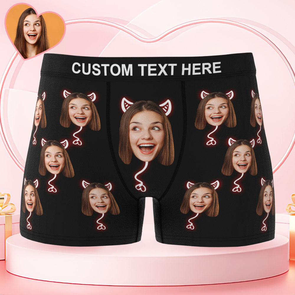 Valentine's Day Gifts Custom Face Men's Underwear Personalized Boxer Briefs Gifts for Him Waistband Text Boxers