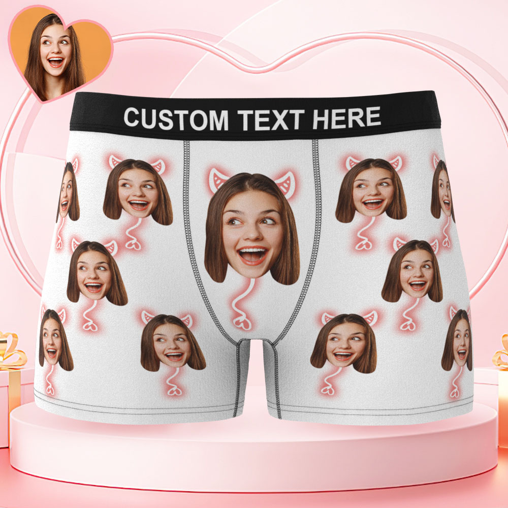 Valentine's Day Gifts Custom Face Men's Underwear Personalized Boxer Briefs Gifts for Him Waistband Text Boxers