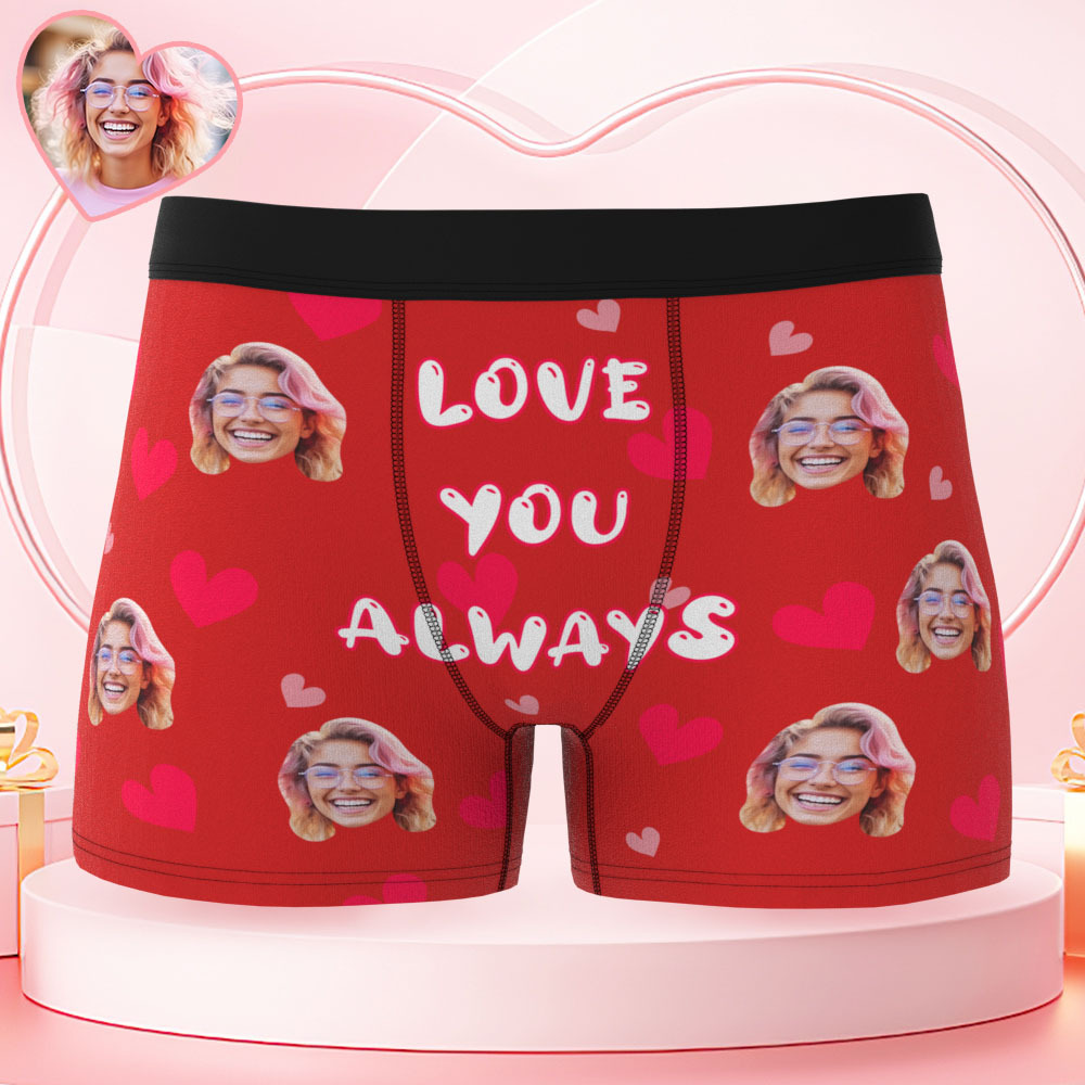 Valentine's Day Gifts Custom Face Men's Underwear Love You Always Personalized Boxer Briefs Gifts for Him Waistband Text Boxers