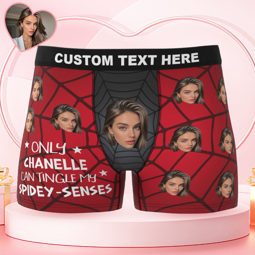 Valentine's Day Gifts Custom Face Men's Underwear Spidey Senses Personalized Boxer Briefs Gifts for Him Waistband Text Boxers