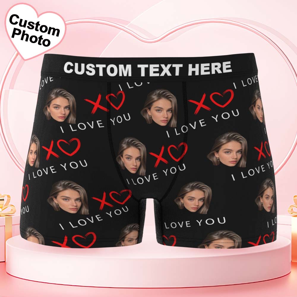 Custom Big Face Boxer Shorts Colorful Waistband Red Boxer Briefs Red and Pink Hearts Gifts For Boyfriend