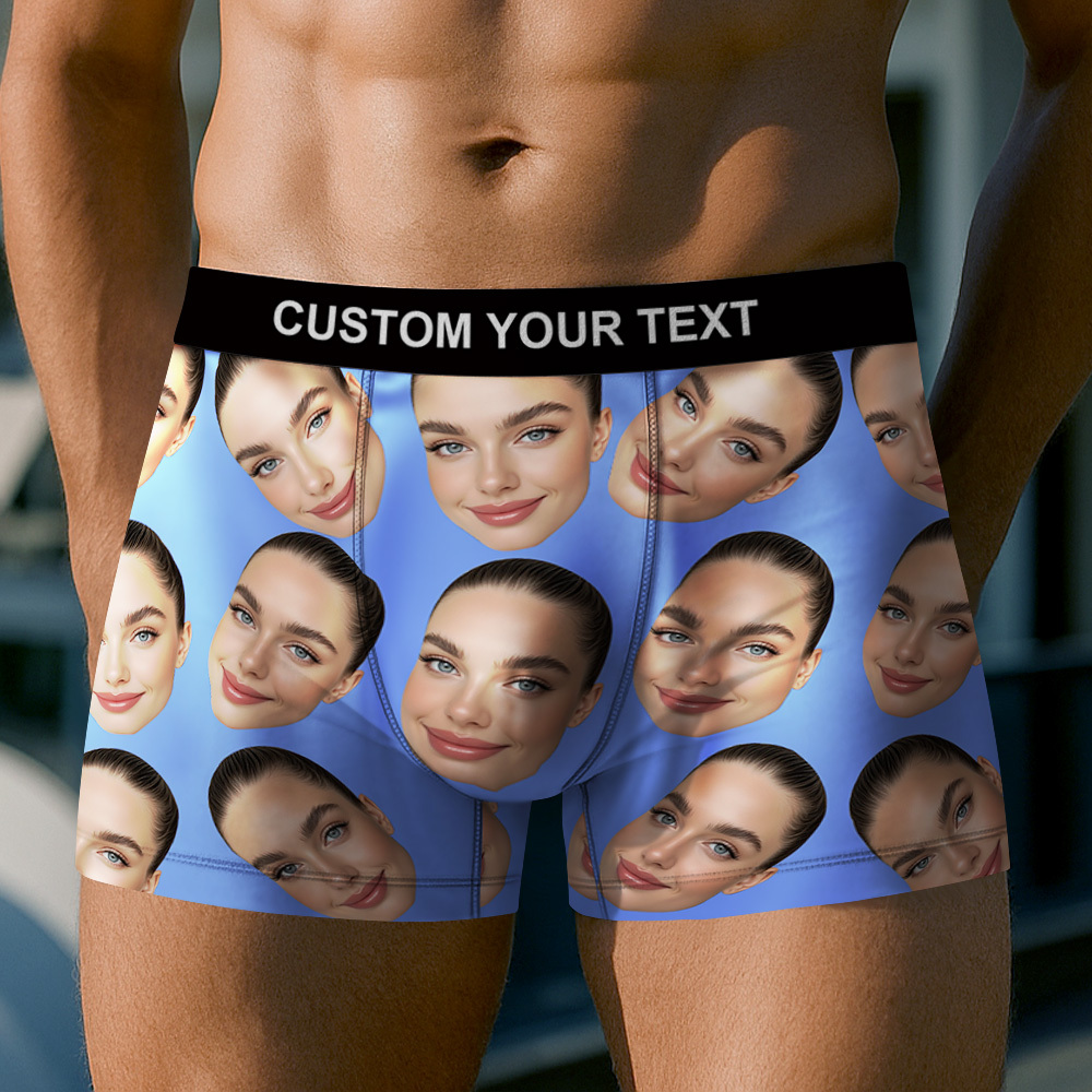 Custom Big Face Underwear Men's Boxer Briefs Breathable Ice Silk Personalized Photo Boxers