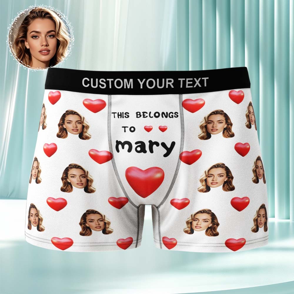 Custom Face Underwear Men's Boxer Briefs This Belongs to Personalized Photo Boxers Breathable Ice Silk