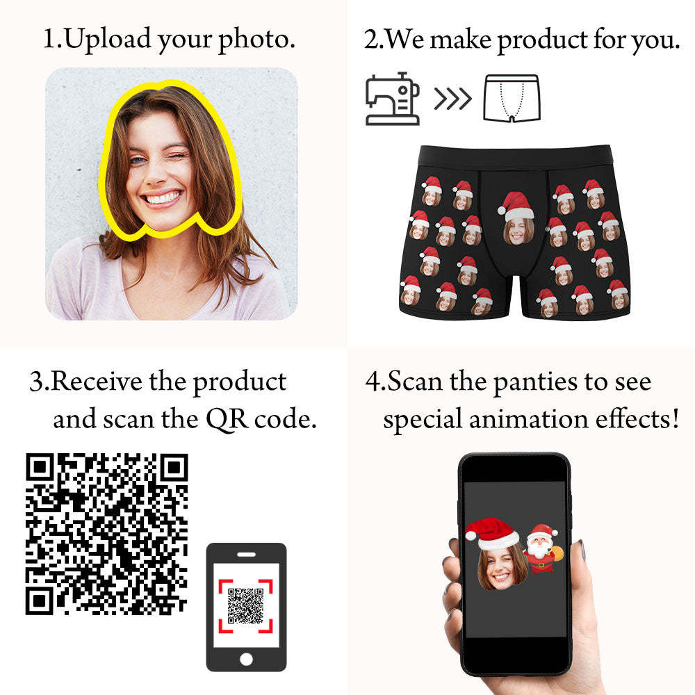 Custom Face Boxers Shorts With Christmas hat Personalized Photo Underwear Christmas Gift For Men AR View Gift - MyFaceBoxer