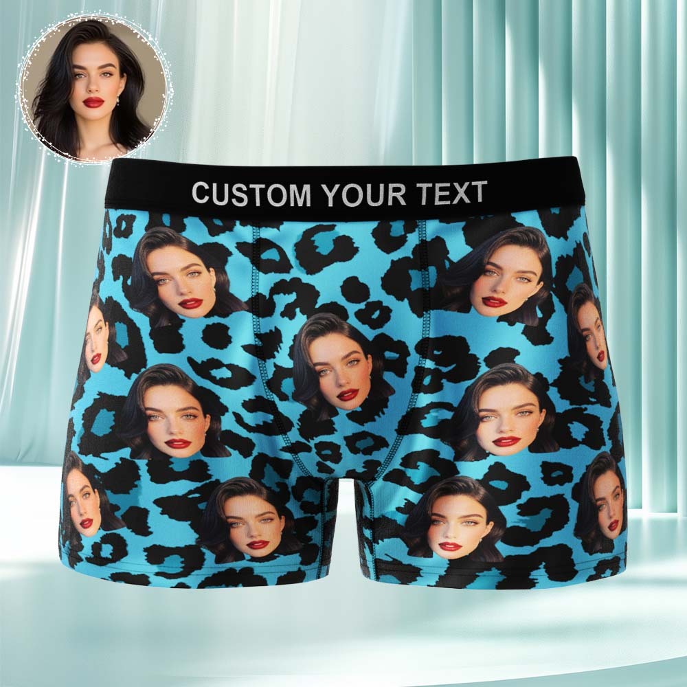 Custom Face Men's Boxer Briefs Personalized Photo Underwear Breathable Ice Silk Leopard Print