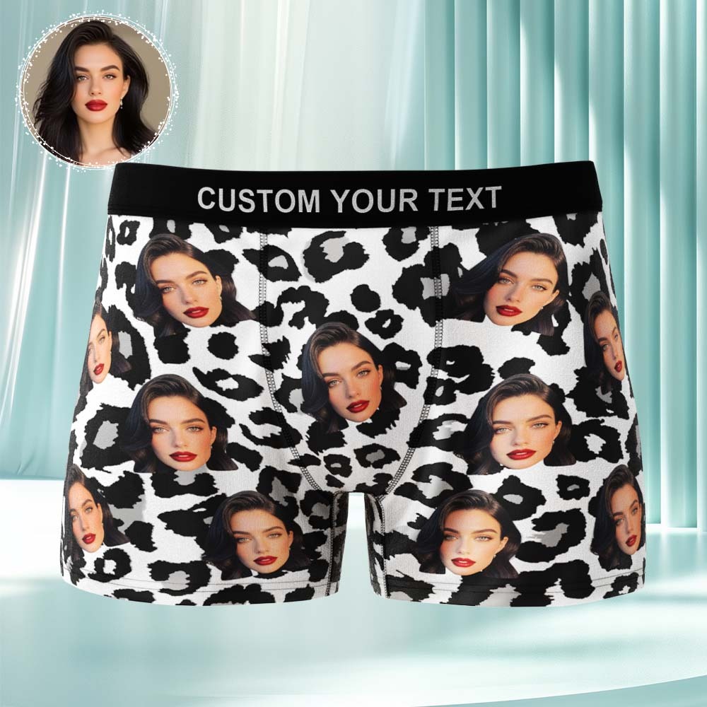 Custom Face Men's Boxer Briefs Personalized Photo Underwear Breathable Ice Silk Leopard Print
