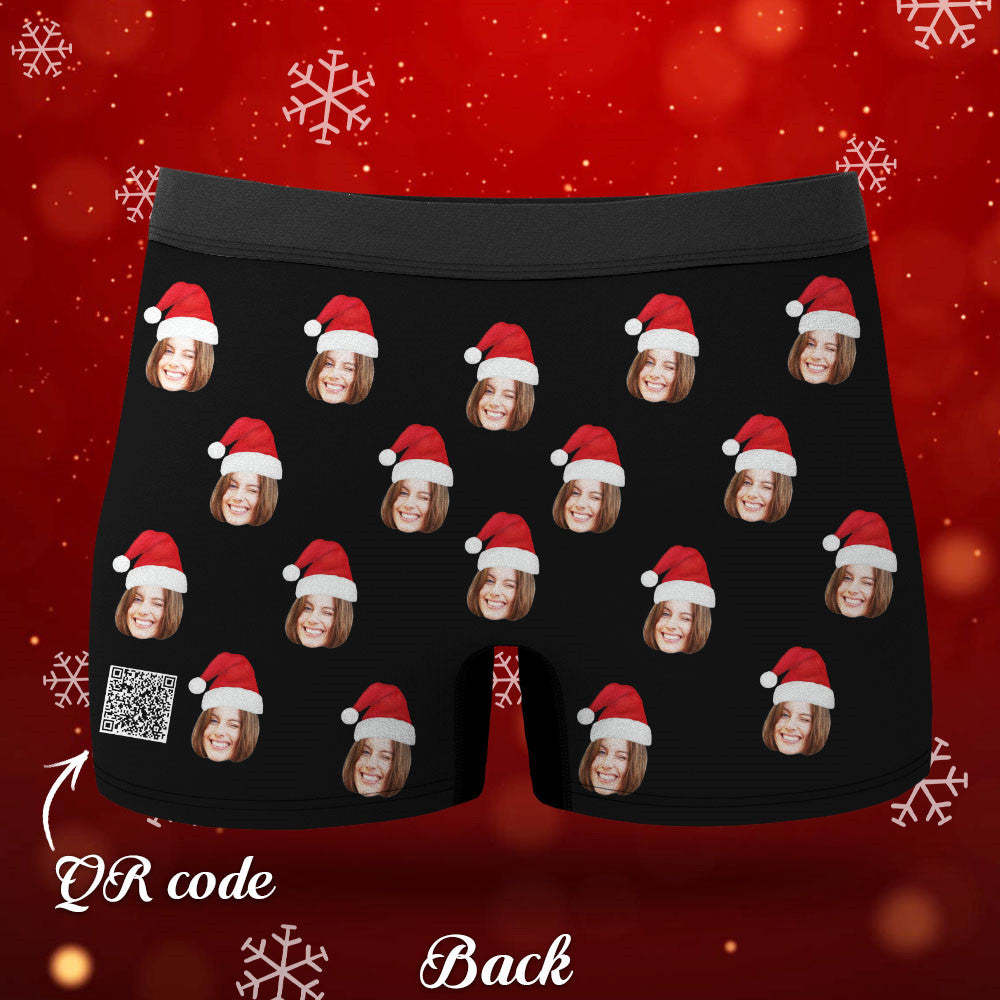 Custom Face Boxers Shorts With Christmas hat Personalized Photo Underwear Christmas Gift For Men AR View Gift - MyFaceBoxer