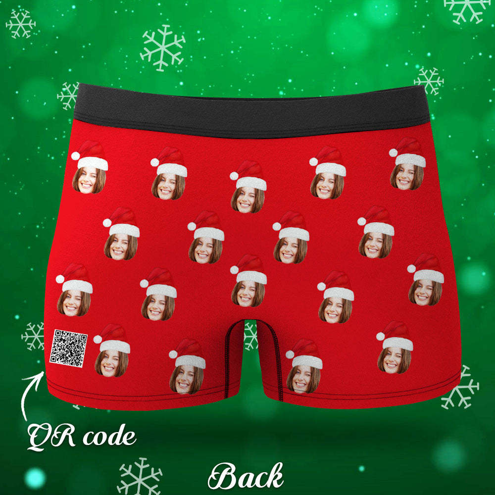 Custom Face Boxers Shorts With Christmas hat Personalized Photo Underwear Christmas Gift For Men AR View Gift - MyFaceBoxer