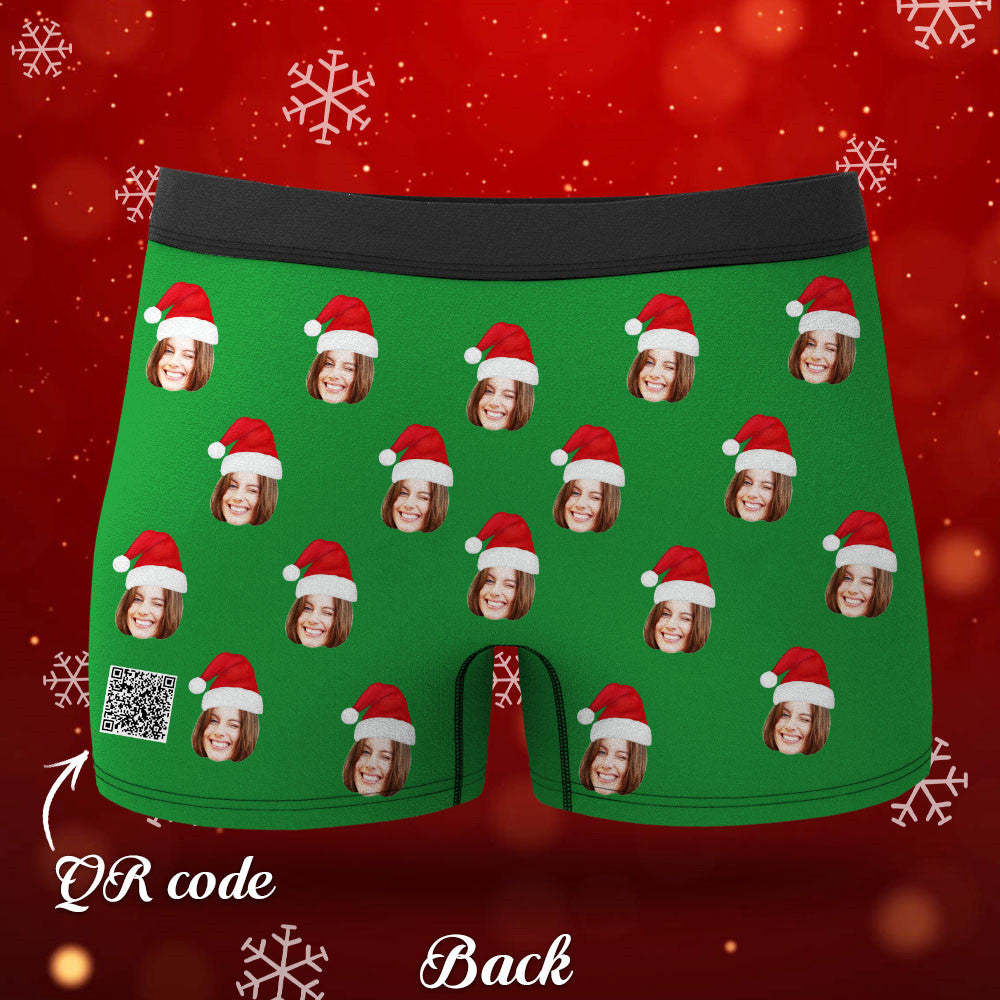 Custom Face Boxers Shorts With Christmas hat Personalized Photo Underwear Christmas Gift For Men AR View Gift - MyFaceBoxer
