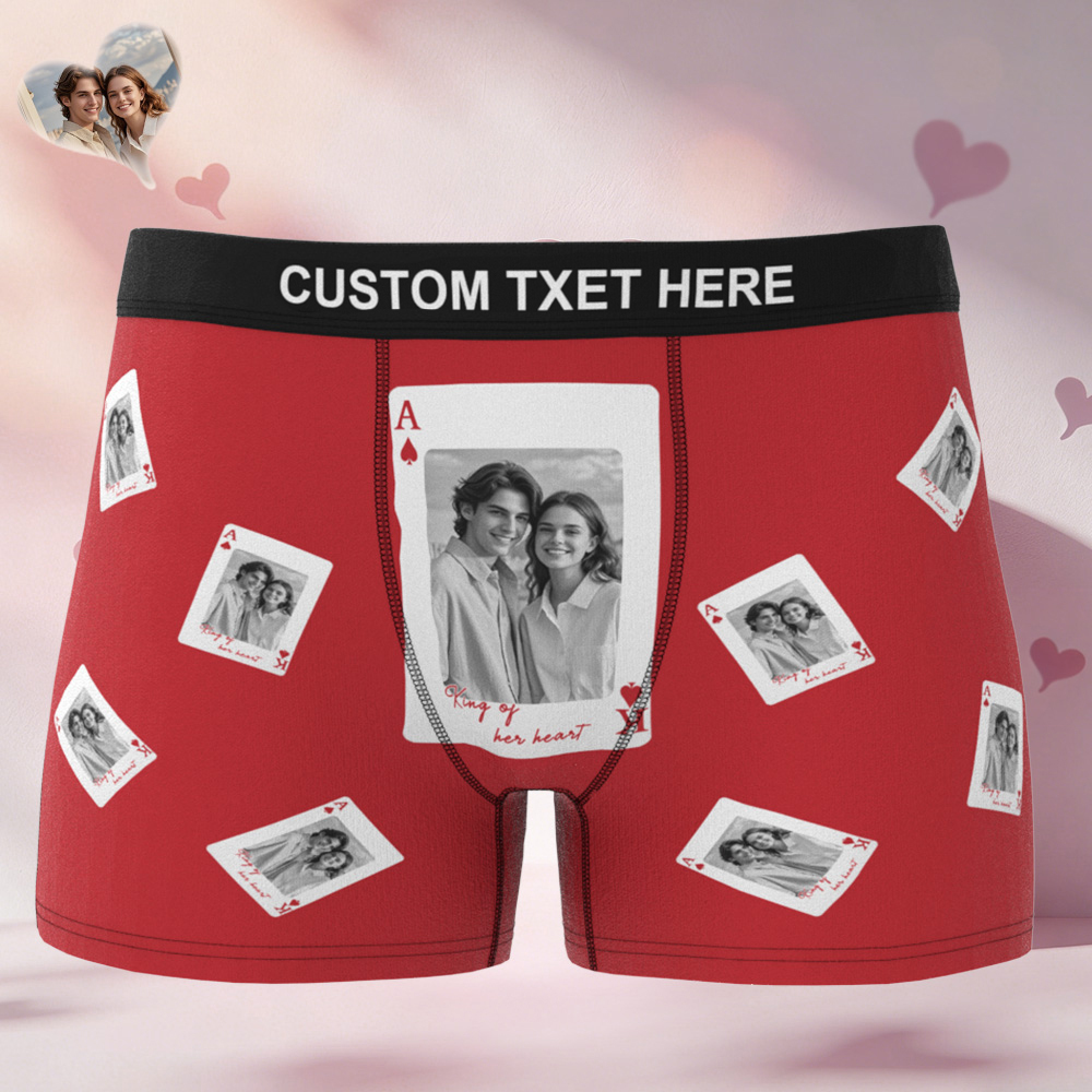 Valentine's Gifts Custom Photo Men's Underwear Personalized King Queen Boxer Briefs