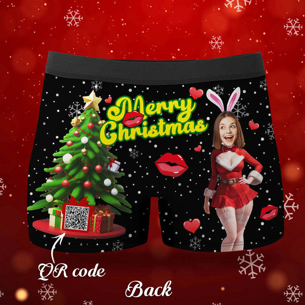 Custom Photo Boxer Santa Bunny Girl Face Underwear Couple Gifts Christmas Gift AR View - MyFaceBoxer