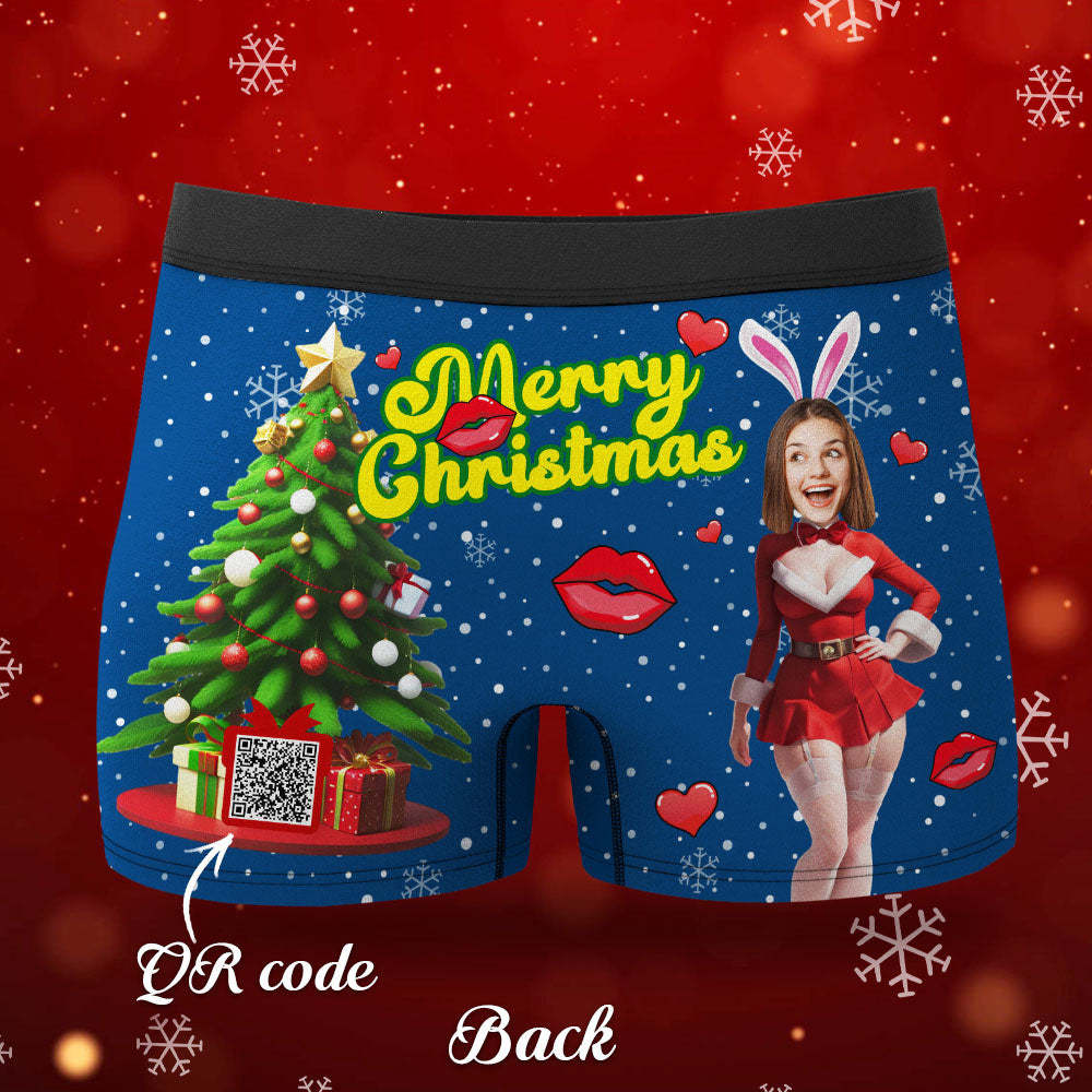 Custom Photo Boxer Santa Bunny Girl Face Underwear Couple Gifts Christmas Gift AR View - MyFaceBoxer