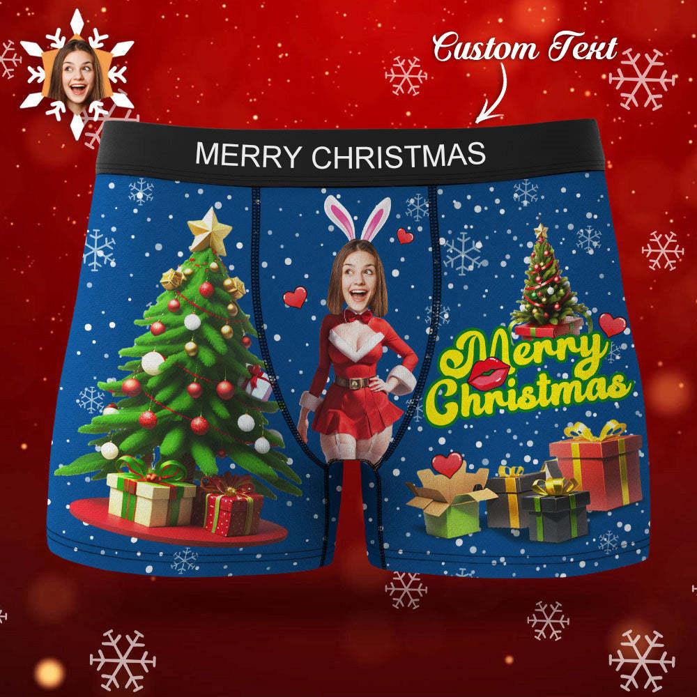 Custom Photo Boxer Santa Bunny Girl Face Underwear Couple Gifts Christmas Gift AR View - MyFaceBoxer