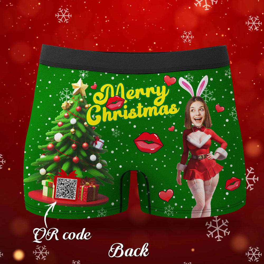 Custom Photo Boxer Santa Bunny Girl Face Underwear Couple Gifts Christmas Gift AR View - MyFaceBoxer