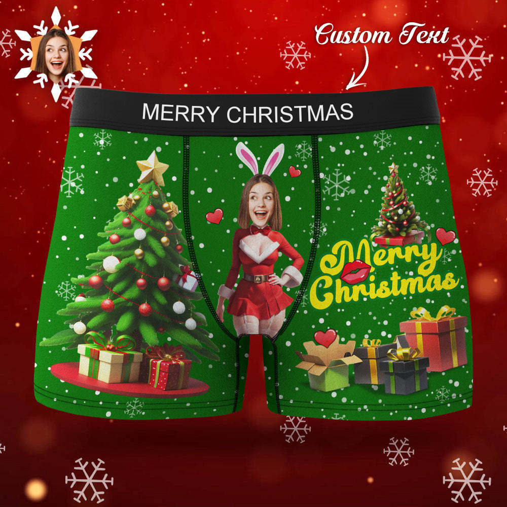 Custom Photo Boxer Santa Bunny Girl Face Underwear Couple Gifts Christmas Gift AR View - MyFaceBoxer
