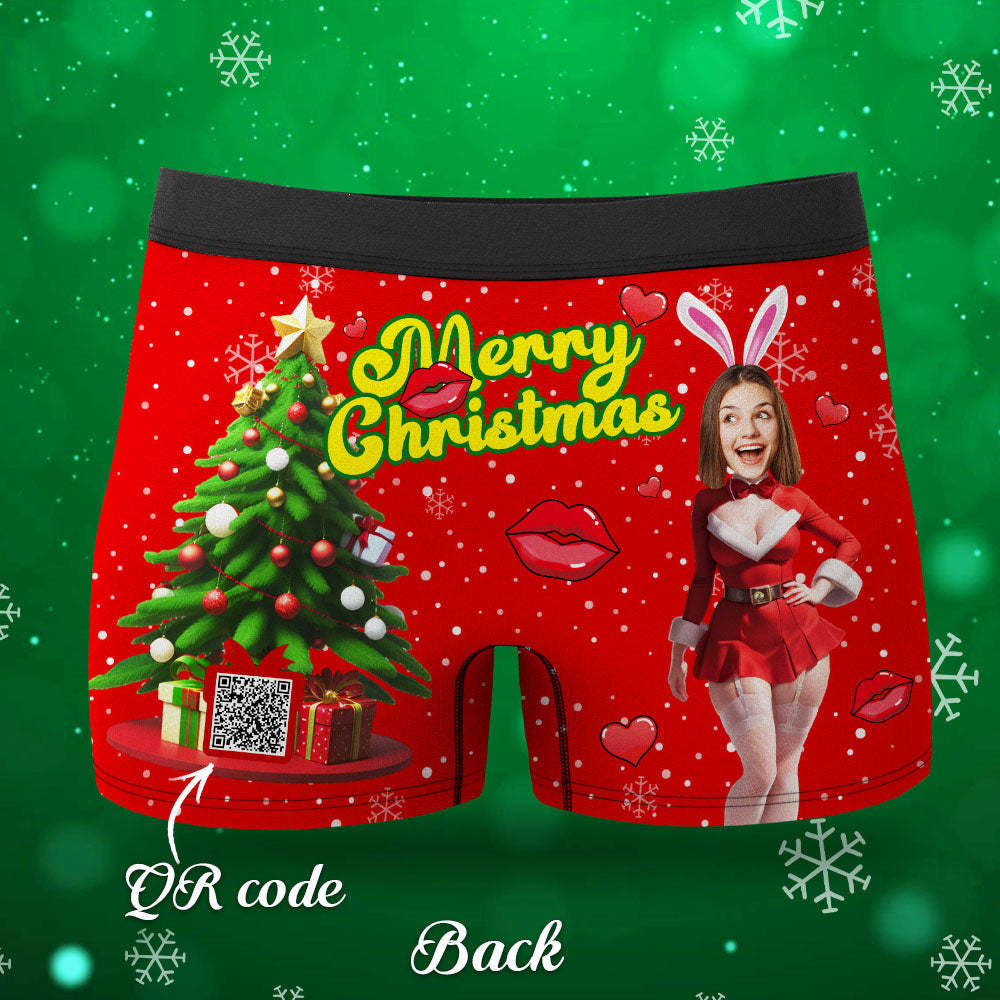 Custom Photo Boxer Santa Bunny Girl Face Underwear Couple Gifts Christmas Gift AR View - MyFaceBoxer
