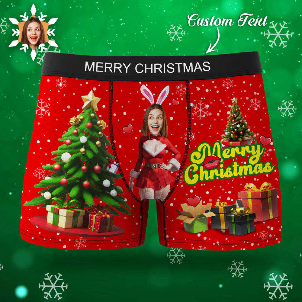 Custom Photo Boxer Santa Bunny Girl Face Underwear Couple Gifts Christmas Gift AR View - MyFaceBoxer