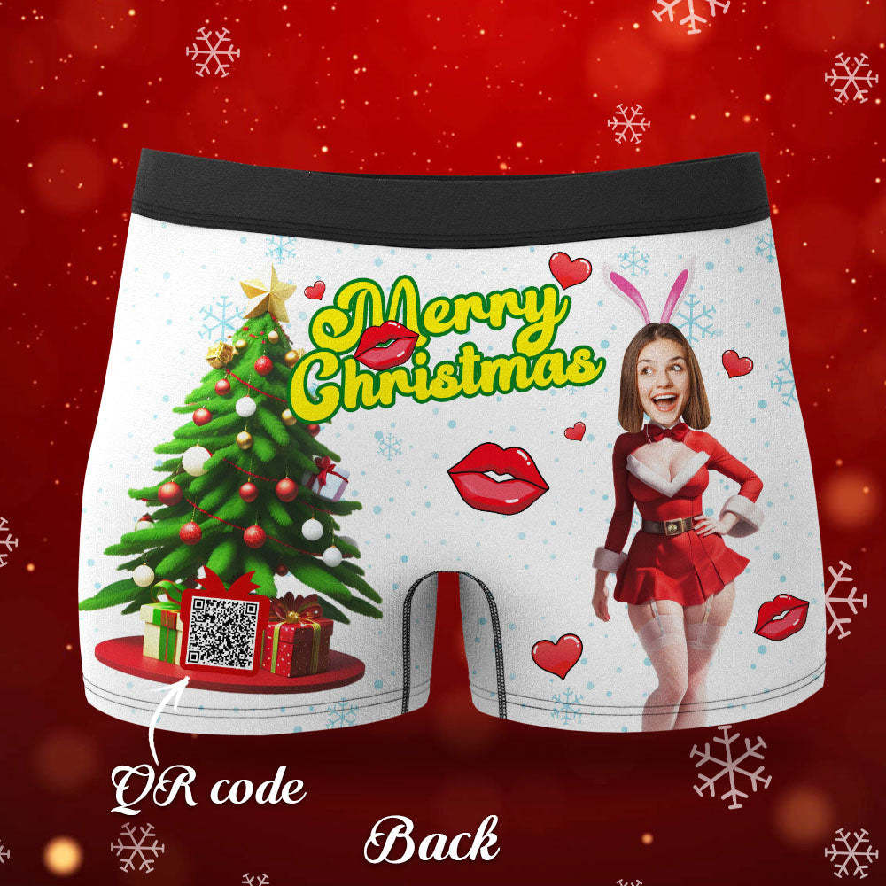 Custom Photo Boxer Santa Bunny Girl Face Underwear Couple Gifts Christmas Gift AR View - MyFaceBoxer