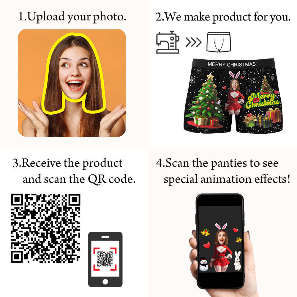 Custom Photo Boxer Santa Bunny Girl Face Underwear Couple Gifts Christmas Gift AR View - MyFaceBoxer