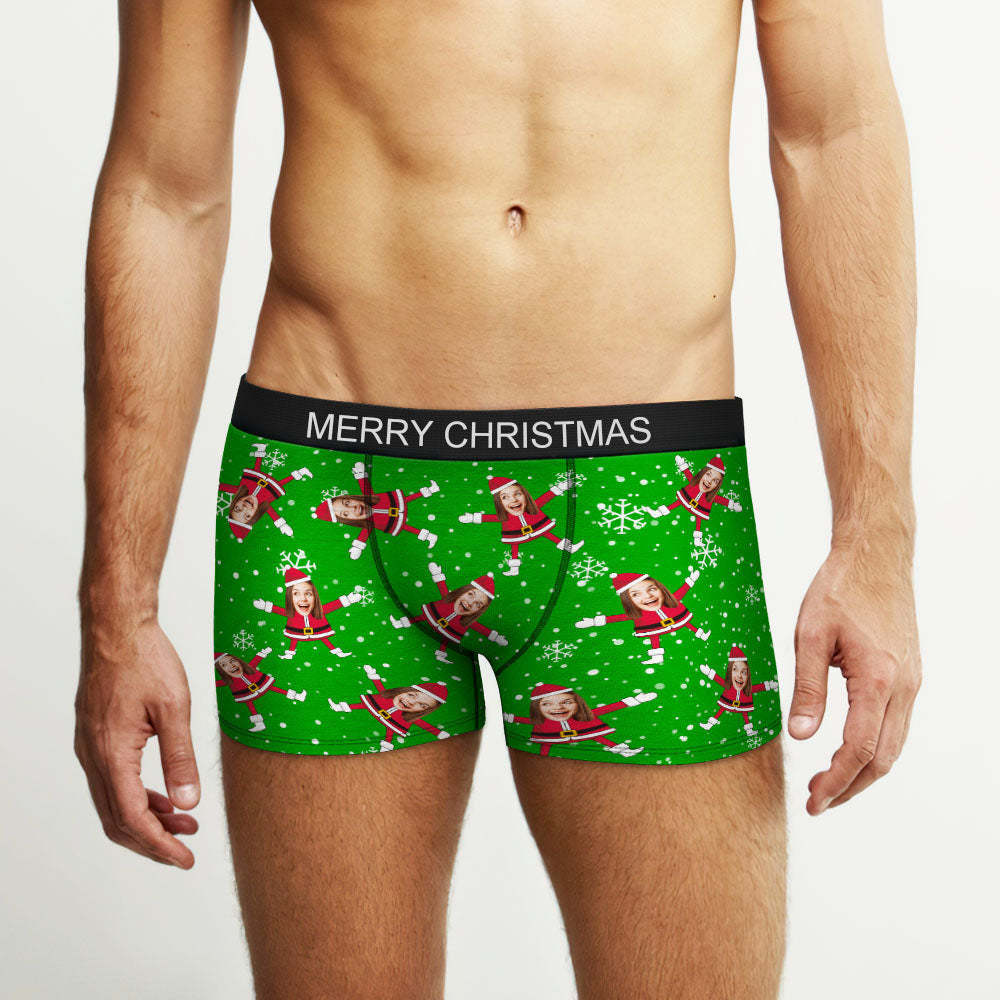 Custom Face Boxers Santa Claus Face Underwear Couple Gifts Christmas Gift AR View - MyFaceBoxer