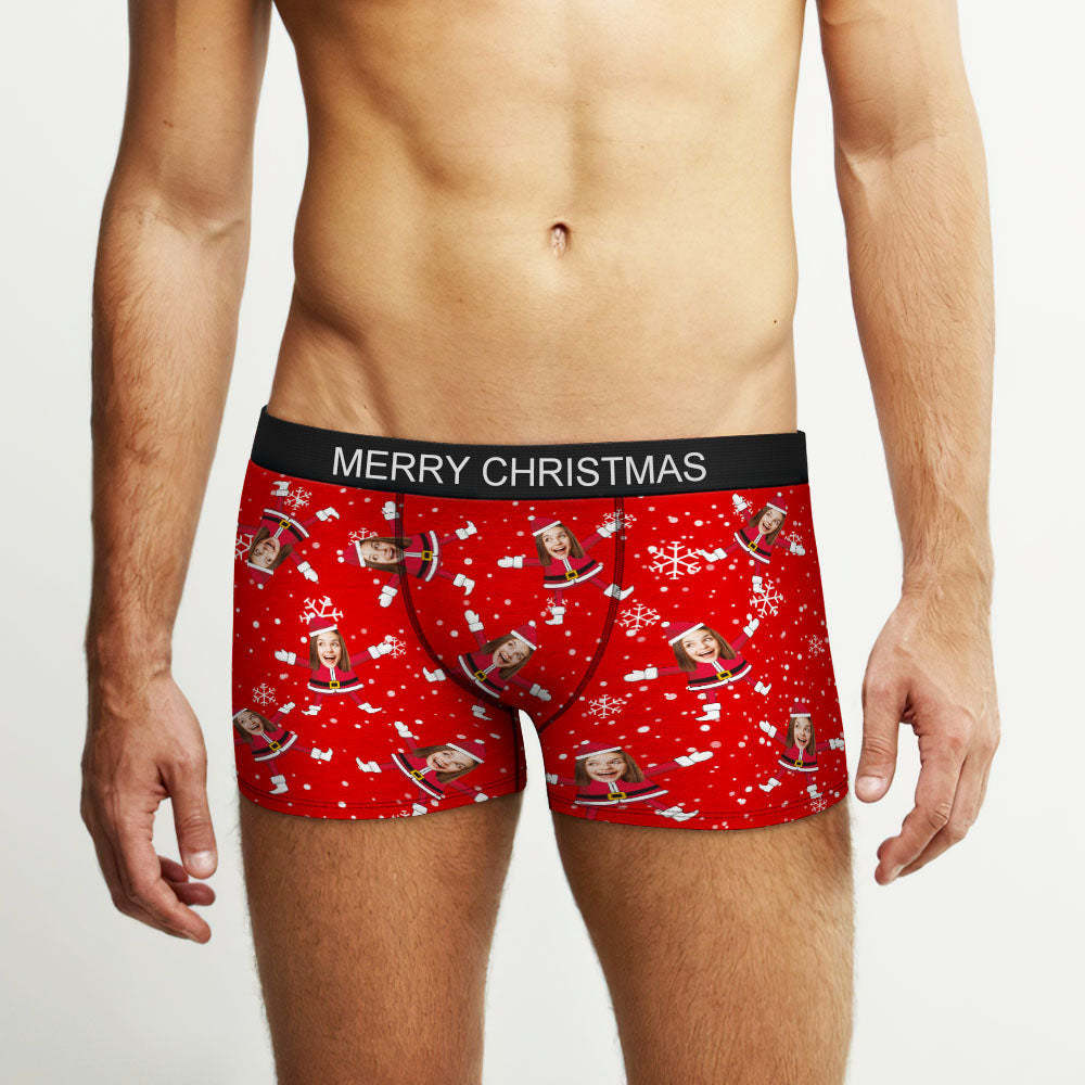 Custom Face Boxers Santa Claus Face Underwear Couple Gifts Christmas Gift AR View - MyFaceBoxer
