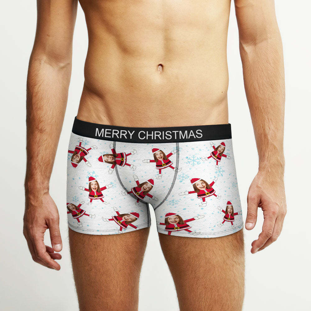 Custom Face Boxers Santa Claus Face Underwear Couple Gifts Christmas Gift AR View - MyFaceBoxer