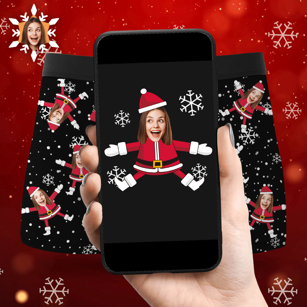 Custom Face Boxers Santa Claus Face Underwear Couple Gifts Christmas Gift AR View - MyFaceBoxer
