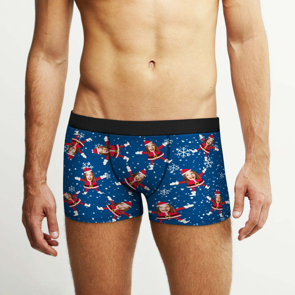 Custom Face Boxers Santa Claus Face Underwear Couple Gifts Christmas Gift AR View - MyFaceBoxer