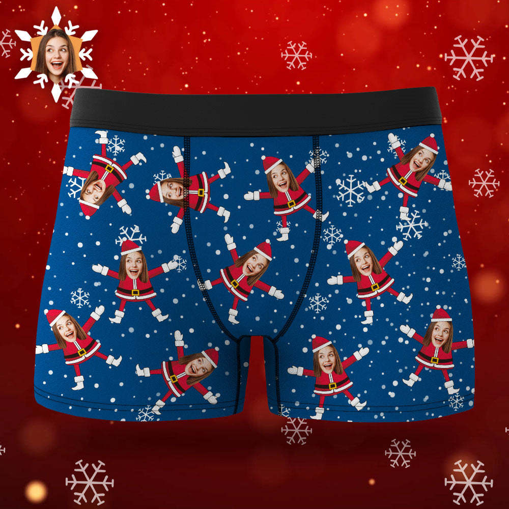 Custom Face Boxers Santa Claus Face Underwear Couple Gifts Christmas Gift AR View - MyFaceBoxer