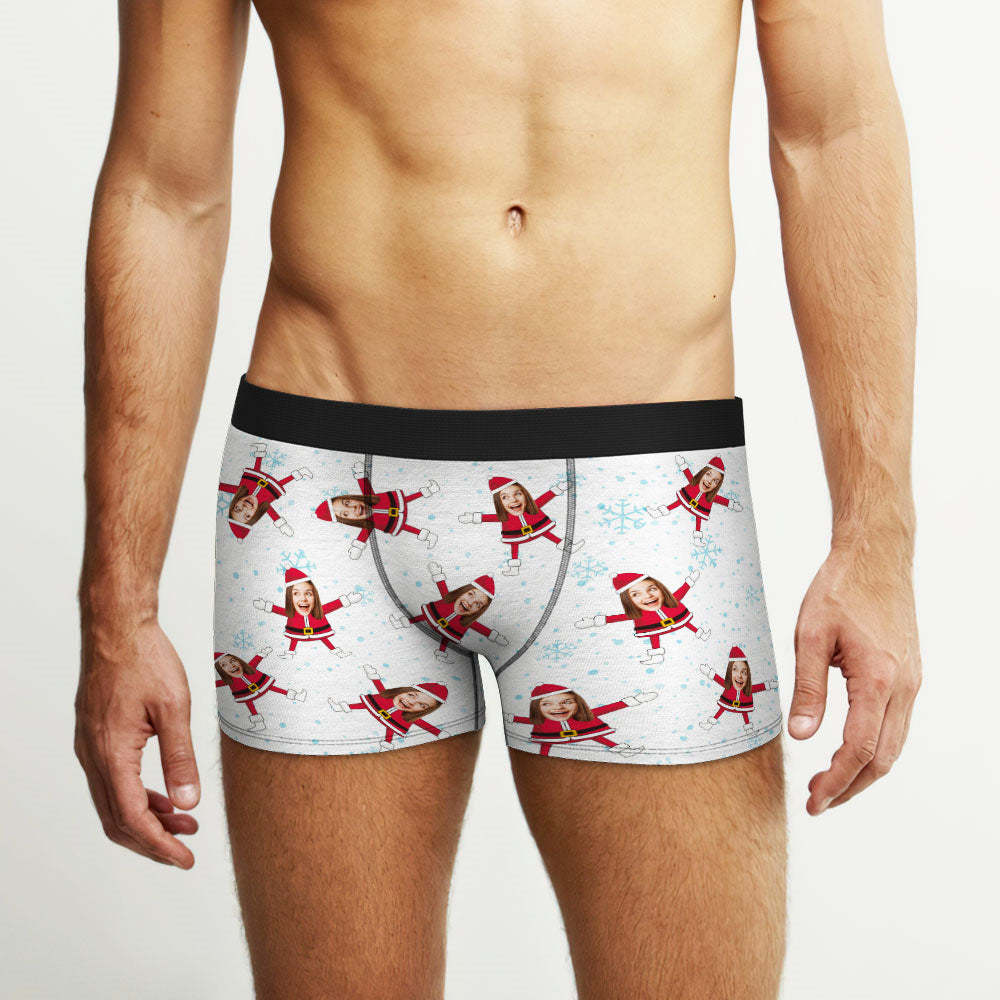 Custom Face Boxers Santa Claus Face Underwear Couple Gifts Christmas Gift AR View - MyFaceBoxer