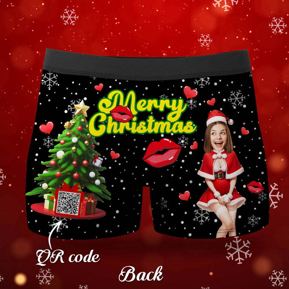 Custom Photo Boxer Santa Woman Face Underwear Couple Gifts Christmas Gift AR View - MyFaceBoxer