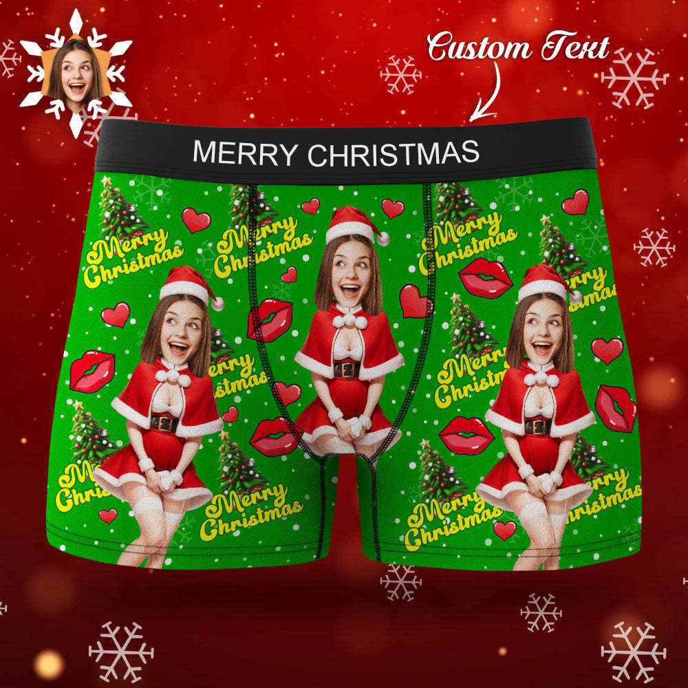 Custom Photo Boxer Santa Woman Face Underwear Couple Gifts Christmas Gift AR View - MyFaceBoxer