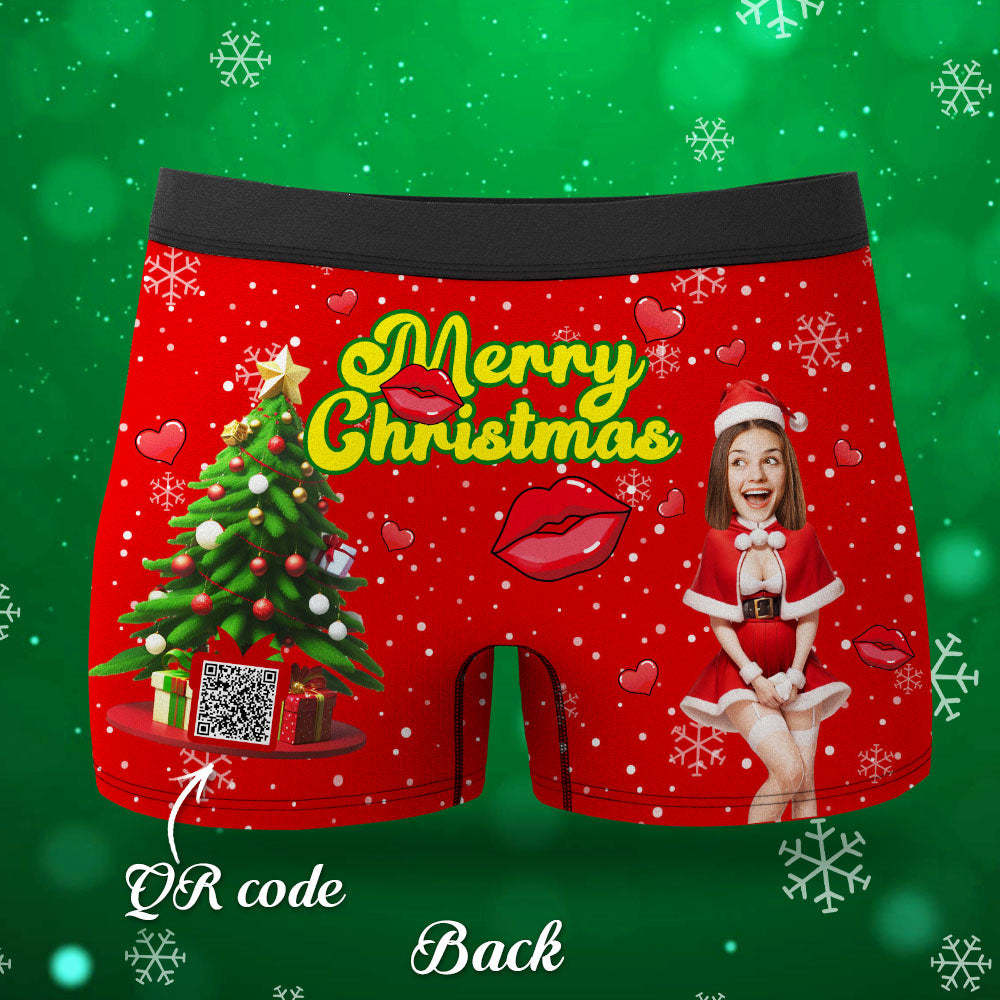 Custom Photo Boxer Santa Woman Face Underwear Couple Gifts Christmas Gift AR View - MyFaceBoxer