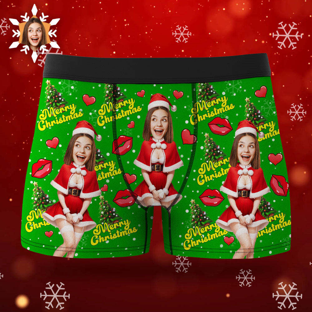 Custom Photo Boxer Santa Woman Face Underwear Couple Gifts Christmas Gift AR View - MyFaceBoxer