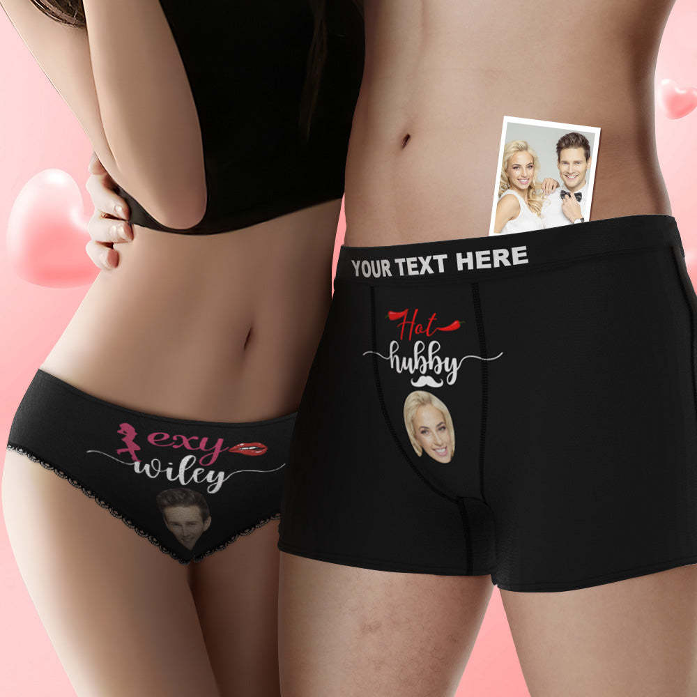Custom Face Hubby and Wifey Couple Underwear Personalized Underwear Valentine's Day Gift - MyFaceBoxer