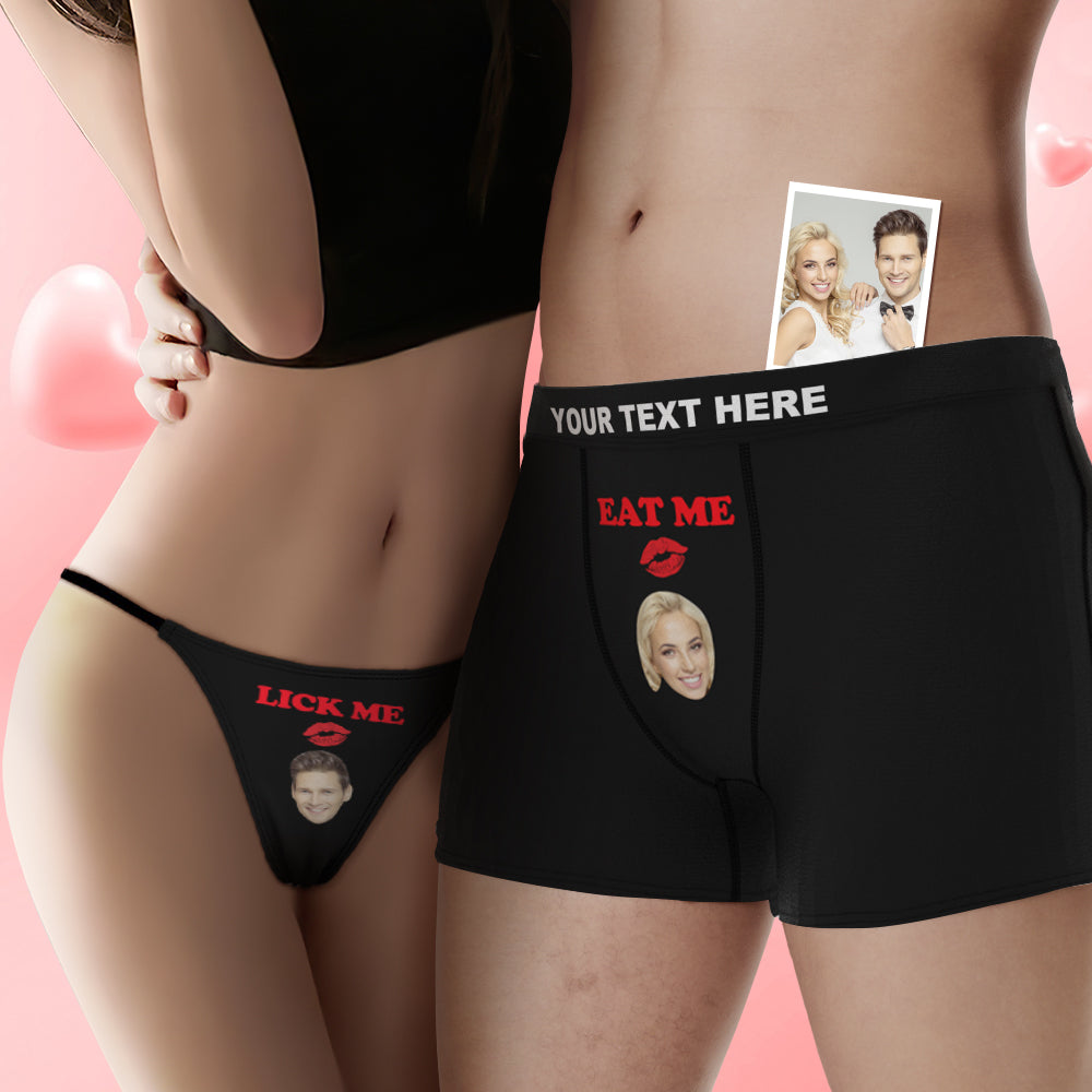 Custom Face Lick Me Couple Underwear Personalized Underwear Valentine's Day Gift - MyFaceBoxer