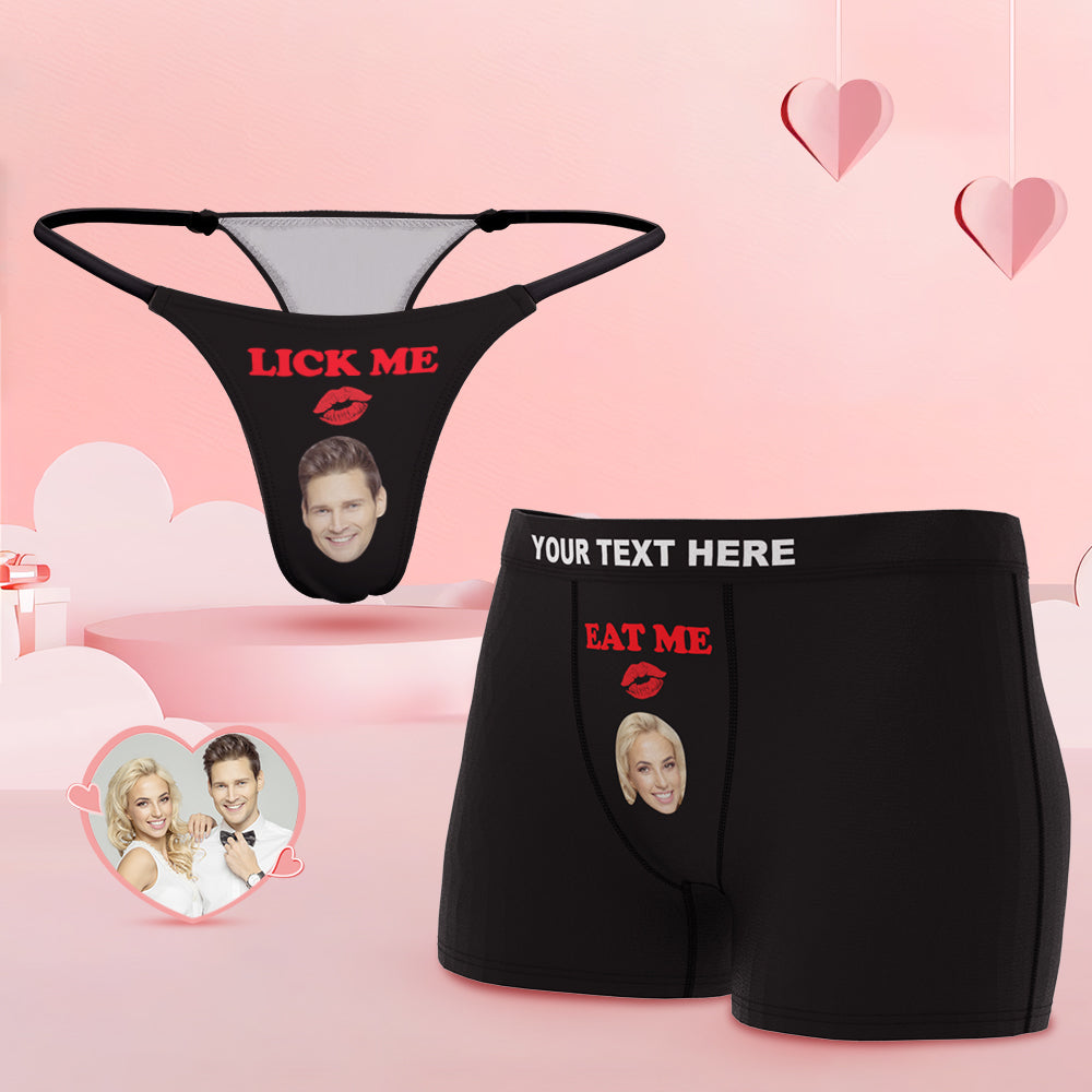 Custom Face Lick Me Couple Underwear Personalized Underwear Valentine's Day Gift - MyFaceBoxer
