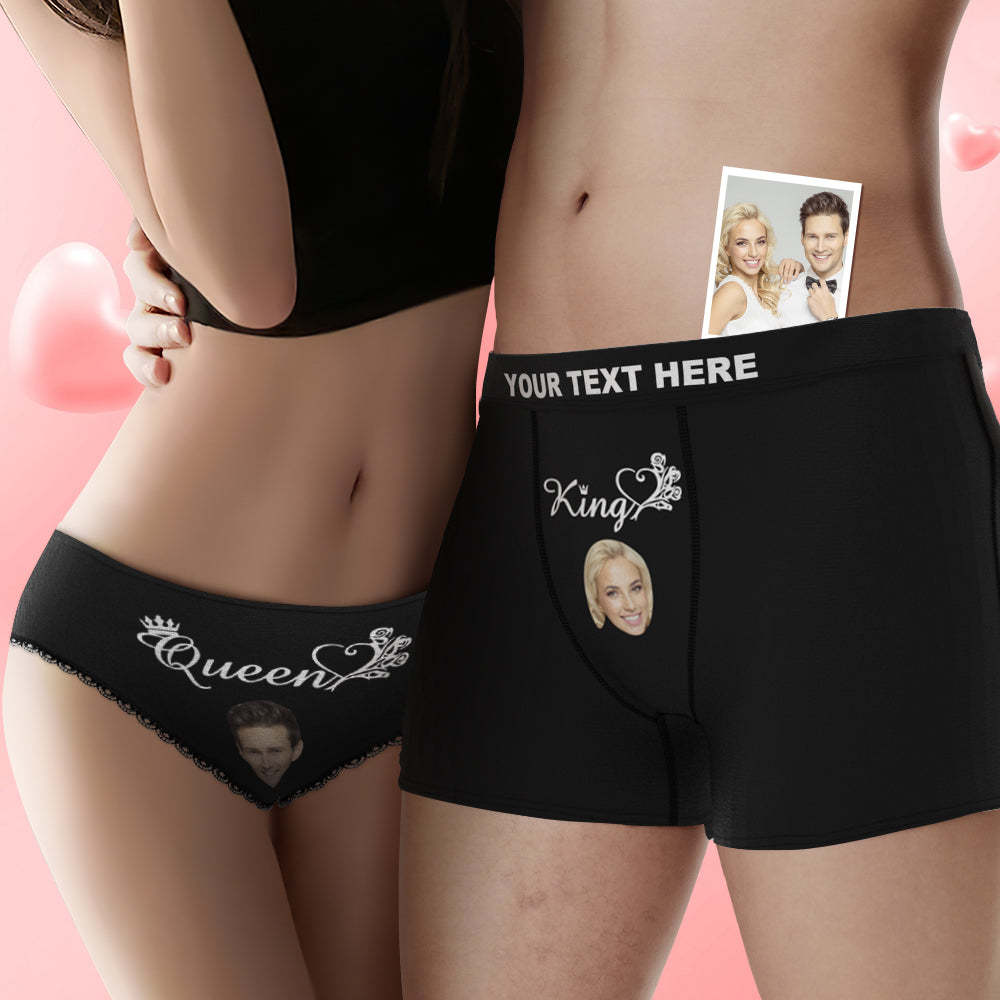 Custom Face King and Queen Couple Underwear Personalized Underwear Valentine's Day Gift - MyFaceBoxer