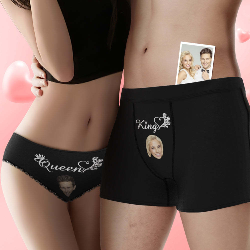 Custom Face King and Queen Couple Underwear Personalized Underwear Valentine's Day Gift - MyFaceBoxer