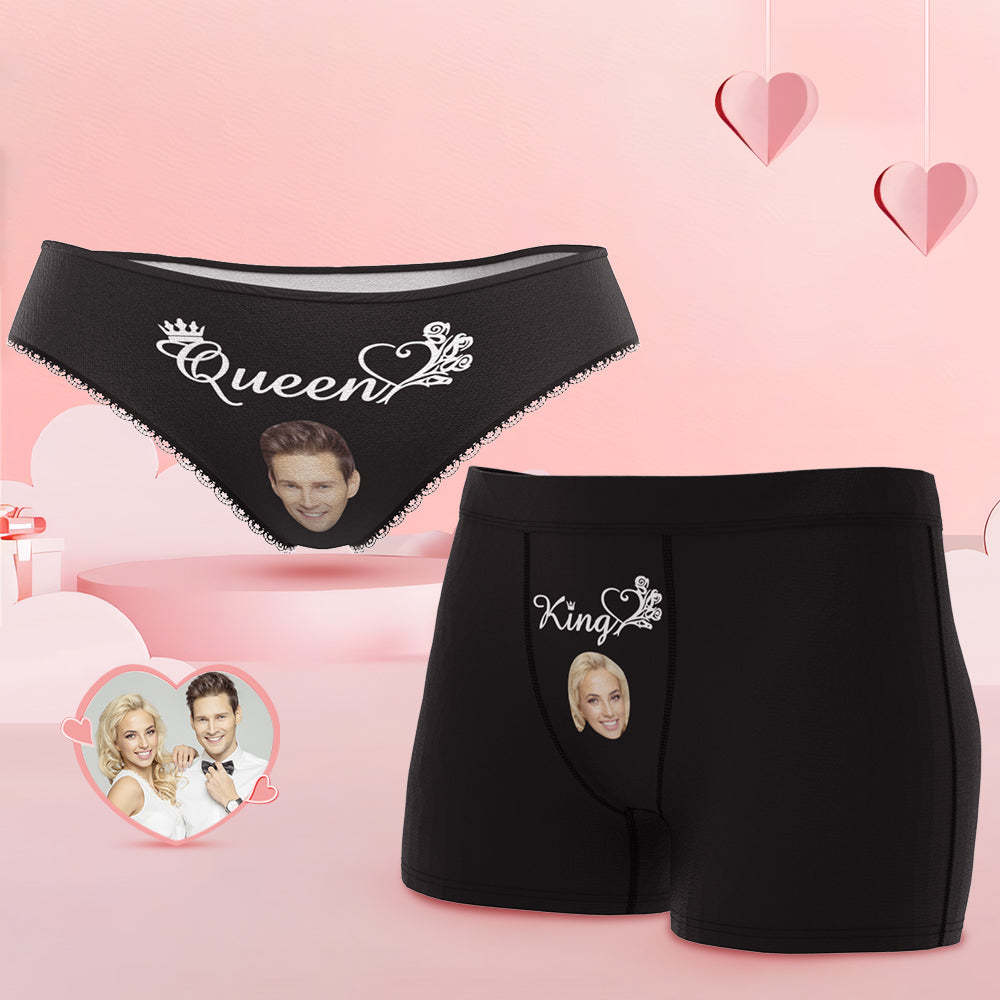 Custom Face King and Queen Couple Underwear Personalized Underwear Valentine's Day Gift - MyFaceBoxer