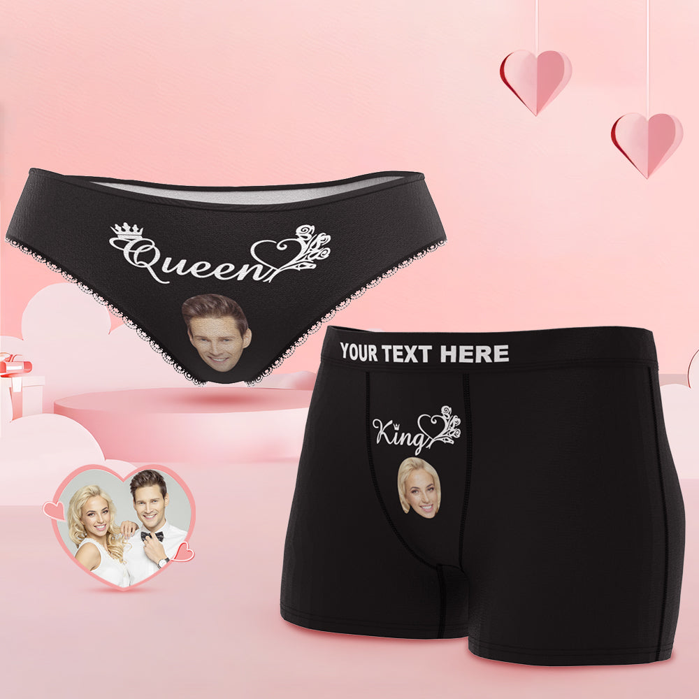 Custom Face King and Queen Couple Underwear Personalized Underwear Valentine's Day Gift - MyFaceBoxer