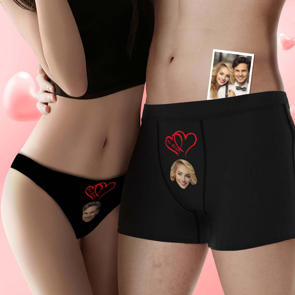 Custom Face Couple Underwear Two Hearts One Love Personalized Underwear Valentine's Day Gift - MyFaceBoxer
