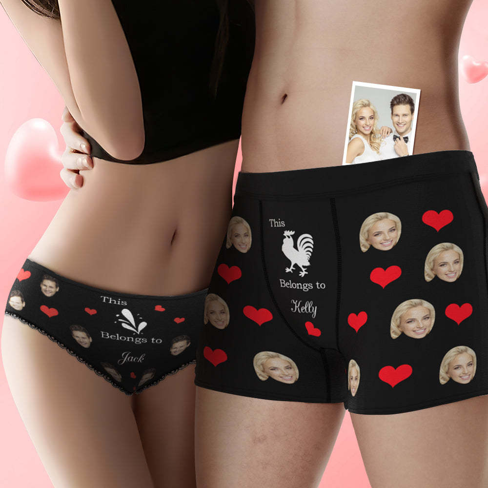 Custom Face You Belong to Me Couple Underwear Personalized Underwear Valentine's Day Gift - MyFaceBoxer
