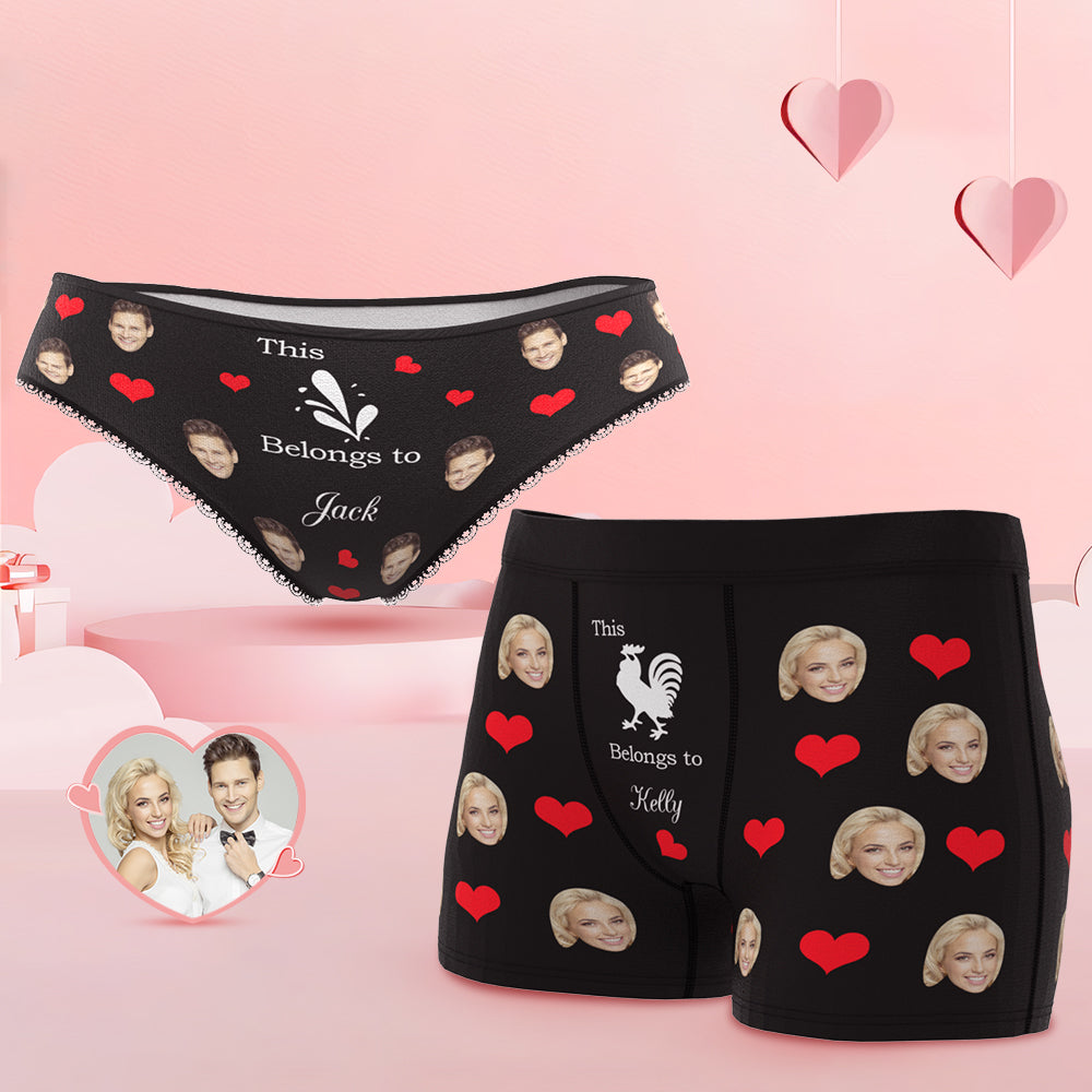 Custom Face You Belong to Me Couple Underwear Personalized Underwear Valentine's Day Gift - MyFaceBoxer